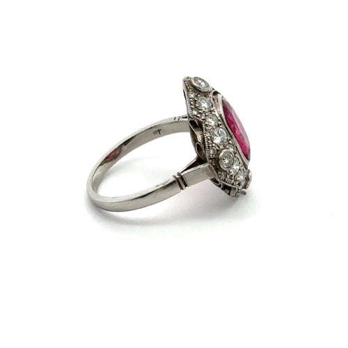 Bague 53 Bague - Rubellite ovale et diamants en platine 58 Facettes 50426
