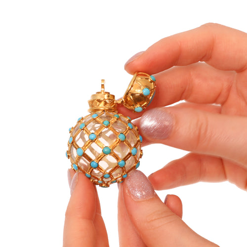 Flacon de parfum victorien français en or orné d'un treillis turquoise, vers 1860 58 Facettes 26050-0271