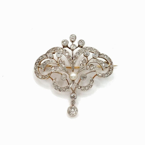 Pendentif Constantia - Broche-pendentif Art Nouveau en or jaune 18k, argent et diamants 58 Facettes 212