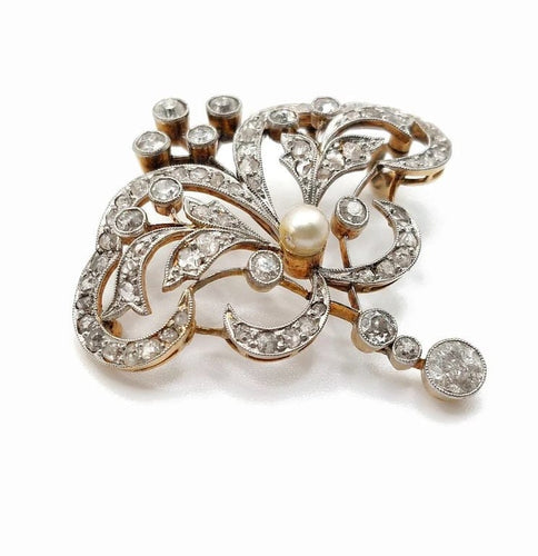 Pendentif Constantia - Broche-pendentif Art Nouveau en or jaune 18k, argent et diamants 58 Facettes 212