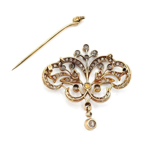 Pendentif Constantia - Broche-pendentif Art Nouveau en or jaune 18k, argent et diamants 58 Facettes 212