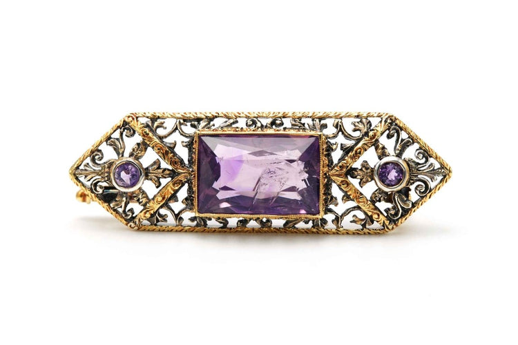 Broche Broche Napoléon III en or jaune 18 carats et argent sertie d’améthystes 58 Facettes 23453