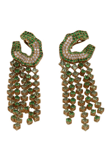 Boucles d'oreilles Boucle d'oreille - Or jaune 18k, saphirs verts, tsavorites et diamants 58 Facettes 2983