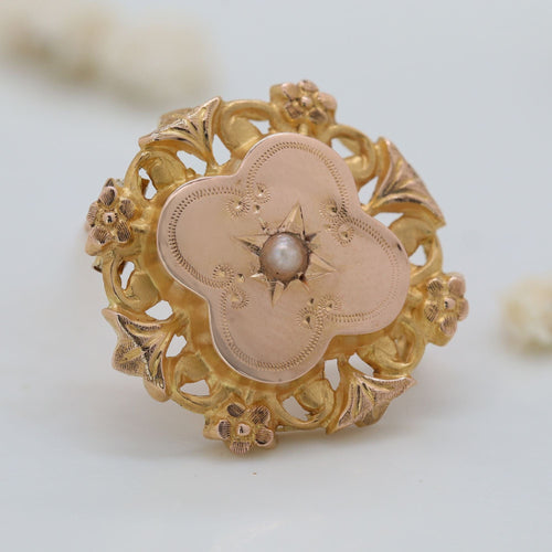 Broche Broche de col ancienne en or rose 18 carats et perle fine 58 Facettes 08-003