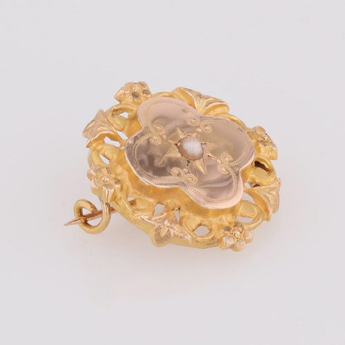Broche Broche de col ancienne en or rose 18 carats et perle fine 58 Facettes 08-003