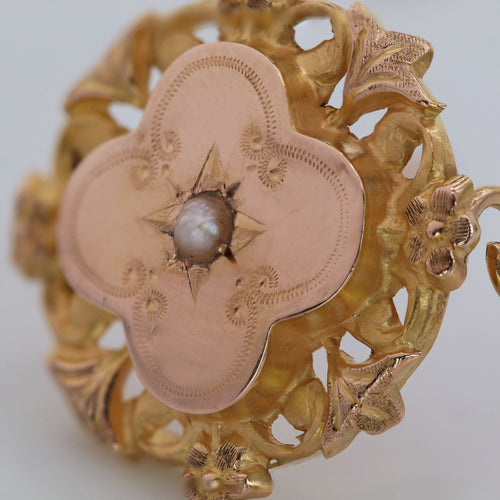 Broche Broche de col ancienne en or rose 18 carats et perle fine 58 Facettes 08-003