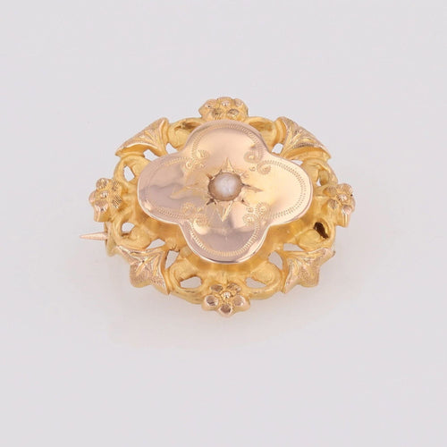Broche Broche de col ancienne en or rose 18 carats et perle fine 58 Facettes 08-003