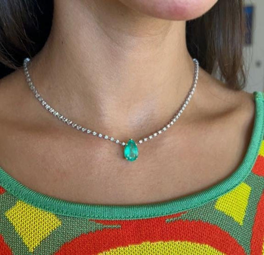 Collier Collier tennis émeraude de Colombie et diamants 58 Facettes 173
