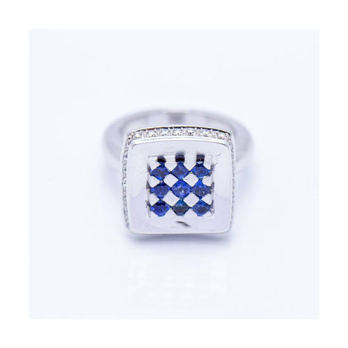 Bague 52 Bague carrée en or blanc 18 ct avec diamants et saphirs 58 Facettes UKN102919EJ