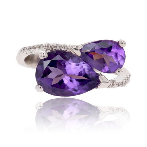 Bague 56 Bague Toi et Moi améthystes poire et diamants en or blanc 18 carats 58 Facettes DV2434-56