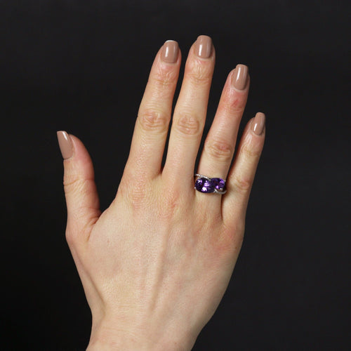 Bague 56 Bague Toi et Moi améthystes poire et diamants en or blanc 18 carats 58 Facettes DV2434-56