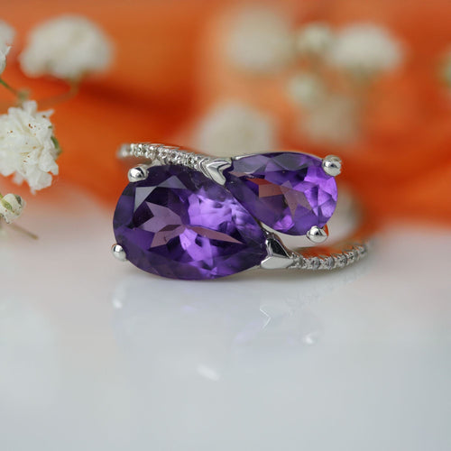 Bague 56 Bague Toi et Moi améthystes poire et diamants en or blanc 18 carats 58 Facettes DV2434-56