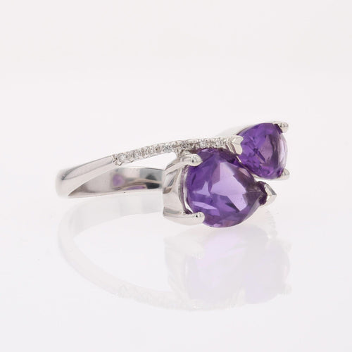 Bague 56 Bague Toi et Moi améthystes poire et diamants en or blanc 18 carats 58 Facettes DV2434-56