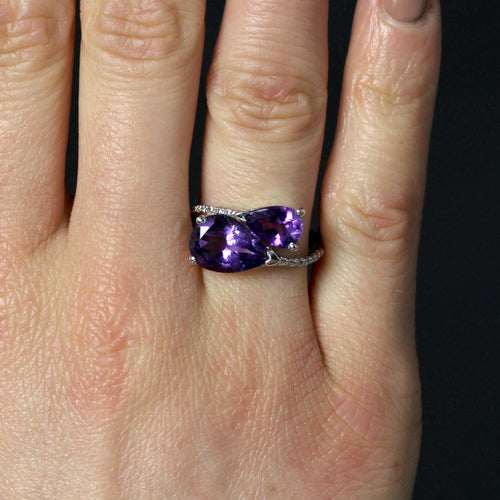 Bague 56 Bague Toi et Moi améthystes poire et diamants en or blanc 18 carats 58 Facettes DV2434-56