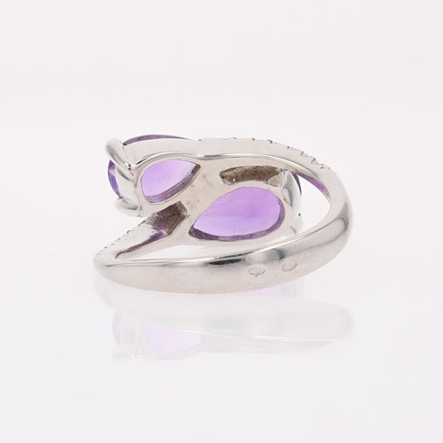 Bague 56 Bague Toi et Moi améthystes poire et diamants en or blanc 18 carats 58 Facettes DV2434-56