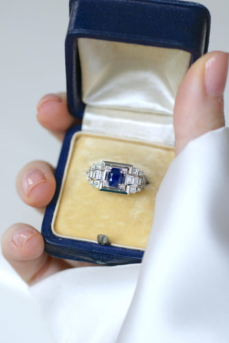 Bague 57 Bague Art déco saphir 1,14 ct et diamants en platine 58 Facettes
