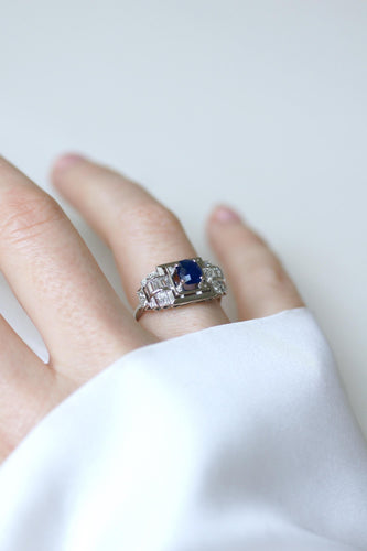 Bague 57 Bague Art déco saphir 1,14 ct et diamants en platine 58 Facettes