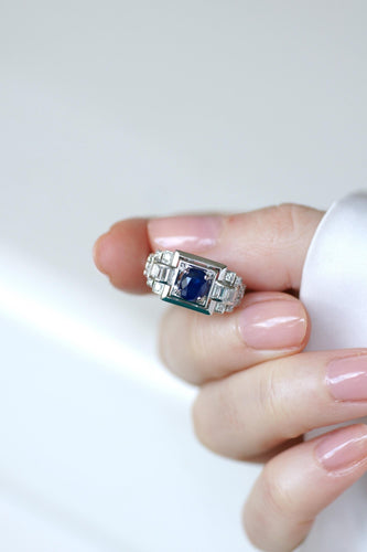 Bague 57 Bague Art déco saphir 1,14 ct et diamants en platine 58 Facettes