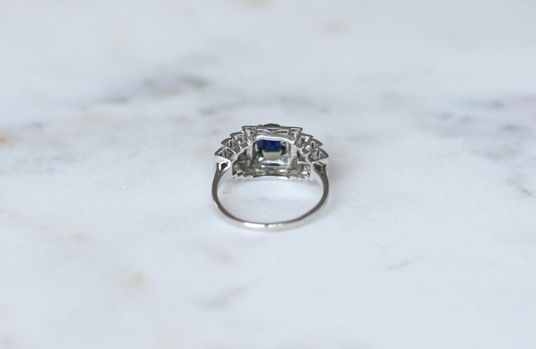 Bague 57 Bague Art déco saphir 1,14 ct et diamants en platine 58 Facettes