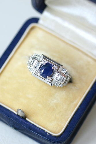 Bague 57 Bague Art déco saphir 1,14 ct et diamants en platine 58 Facettes