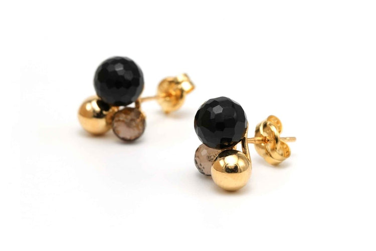 Boucles d'oreilles Boucles d'oreilles - Quartz fumé et céramique en or jaune 18 carats 58 Facettes 23448