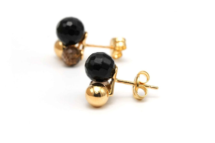 Boucles d'oreilles Boucles d'oreilles - Quartz fumé et céramique en or jaune 18 carats 58 Facettes 23448