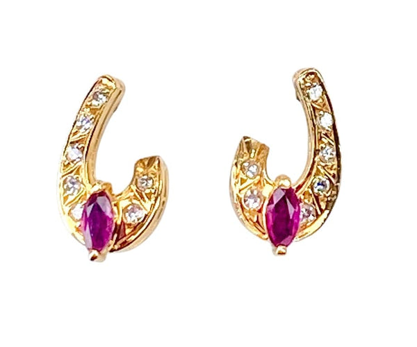 Boucles d'oreilles Boucles d’oreilles - Or jaune 18 carats, diamants et pierres rouges 58 Facettes AB681