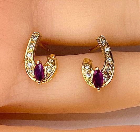 Boucles d'oreilles Boucles d’oreilles - Or jaune 18 carats, diamants et pierres rouges 58 Facettes AB681