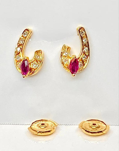 Boucles d'oreilles Boucles d’oreilles - Or jaune 18 carats, diamants et pierres rouges 58 Facettes AB681