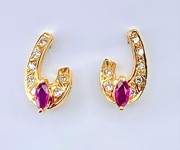 Boucles d'oreilles Boucles d’oreilles - Or jaune 18 carats, diamants et pierres rouges 58 Facettes AB681