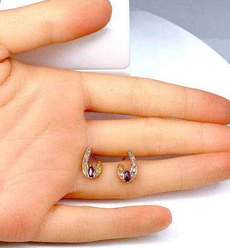 Boucles d'oreilles Boucles d’oreilles - Or jaune 18 carats, diamants et pierres rouges 58 Facettes AB681