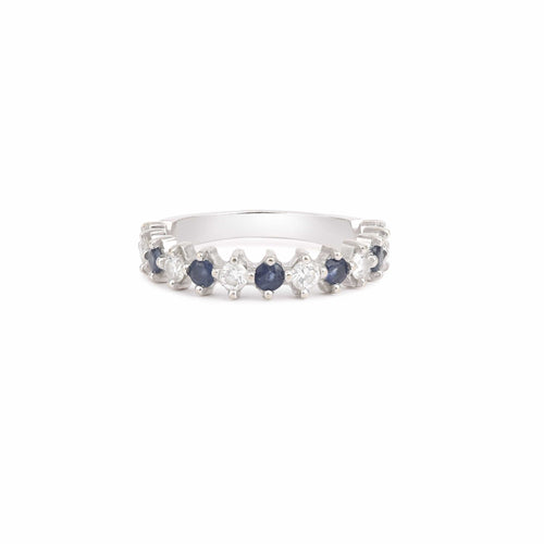 Bague 52 Alliance demi-tour saphirs et diamants en or gris 18 carats 58 Facettes B394