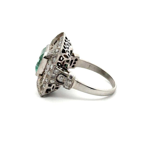 Bague 54 Art déco - Bague en or blanc 18k avec émeraude et diamants 58 Facettes 50428