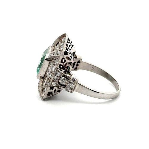 Bague 54 Art déco - Bague en or blanc 18k avec émeraude et diamants 58 Facettes 50428