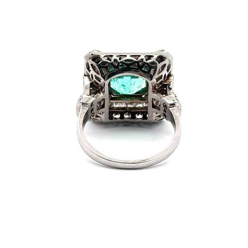 Bague 54 Art déco - Bague en or blanc 18k avec émeraude et diamants 58 Facettes 50428