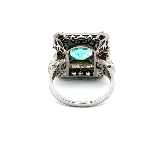 Bague 54 Art déco - Bague en or blanc 18k avec émeraude et diamants 58 Facettes 50428
