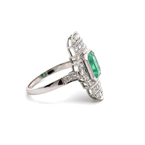 Bague 56 Art déco - Bague émeraude et diamants en or blanc 18k 58 Facettes 50430