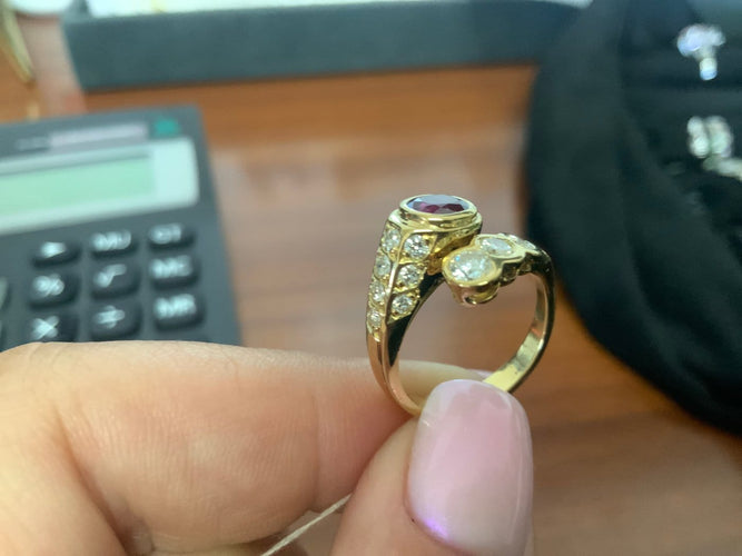 Bague 52 Bague Serpent Ovale Rubis et Diamants en or jaune 58 Facettes BA-5