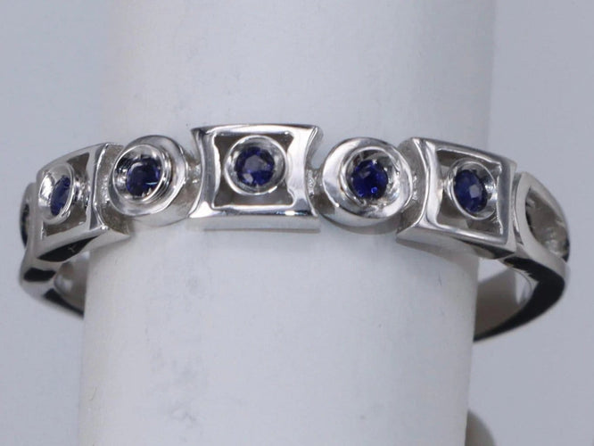 Bague 52.5 Bague géométrique Art déco en or blanc et saphirs bleus 58 Facettes BA-107