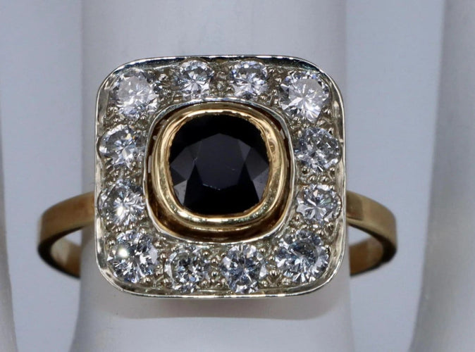 Bague 54 Bague vintage en or jaune, saphir bleu et diamants 58 Facettes BA-147