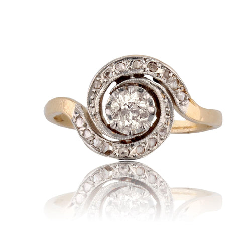 Bague 53 Bague ancienne tourbillon en or jaune 18 carats et platine, diamants 58 Facettes 22-057-53