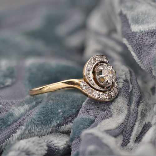 Bague 53 Bague ancienne tourbillon en or jaune 18 carats et platine, diamants 58 Facettes 22-057-53