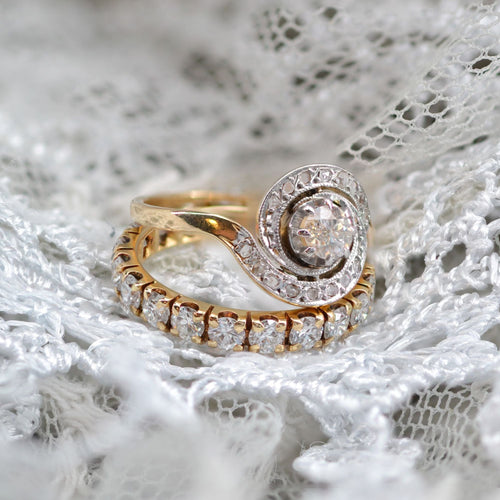 Bague 53 Bague ancienne tourbillon en or jaune 18 carats et platine, diamants 58 Facettes 22-057-53