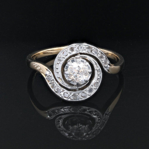 Bague 53 Bague ancienne tourbillon en or jaune 18 carats et platine, diamants 58 Facettes 22-057-53