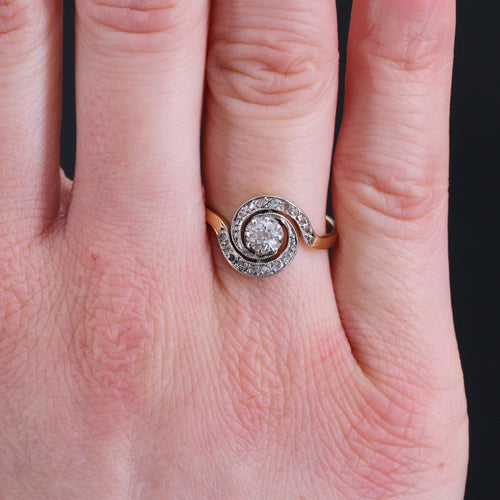 Bague 53 Bague ancienne tourbillon en or jaune 18 carats et platine, diamants 58 Facettes 22-057-53