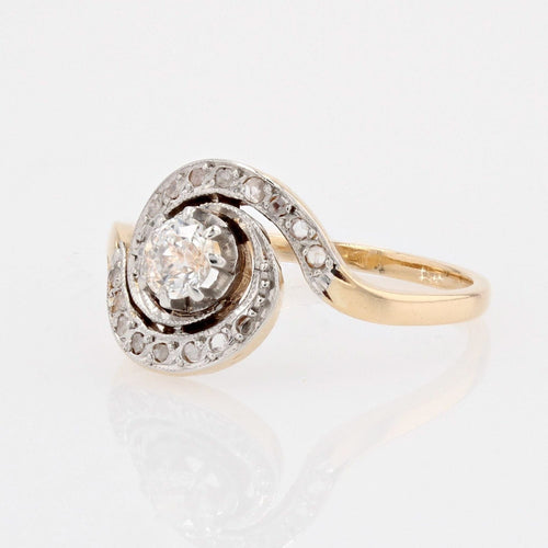 Bague 53 Bague ancienne tourbillon en or jaune 18 carats et platine, diamants 58 Facettes 22-057-53