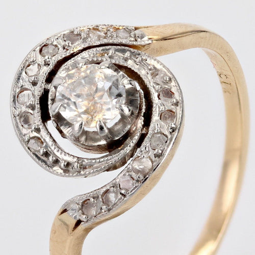 Bague 53 Bague ancienne tourbillon en or jaune 18 carats et platine, diamants 58 Facettes 22-057-53