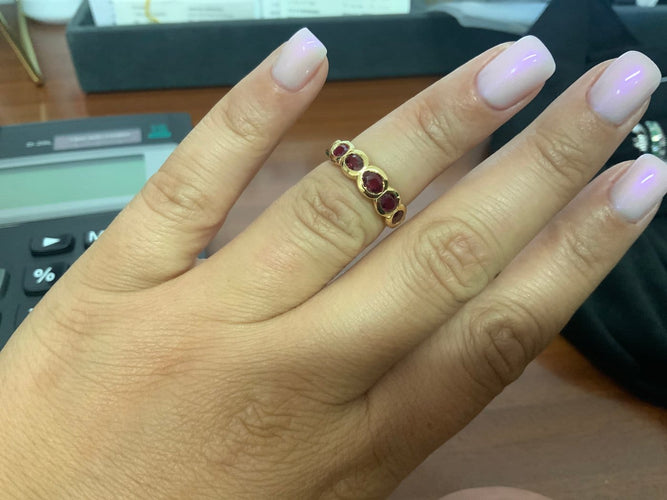 Bague 55 Bague demi alliance rubis ovales 58 Facettes BA-55