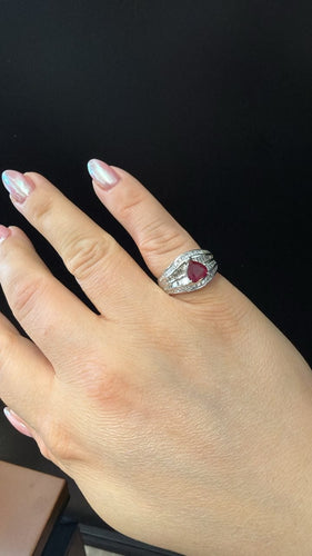 Bague 53 Bague cœur en or blanc avec rubis et diamants fantaisie 58 Facettes BA-1163