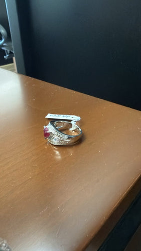 Bague 53 Bague cœur en or blanc avec rubis et diamants fantaisie 58 Facettes BA-1163